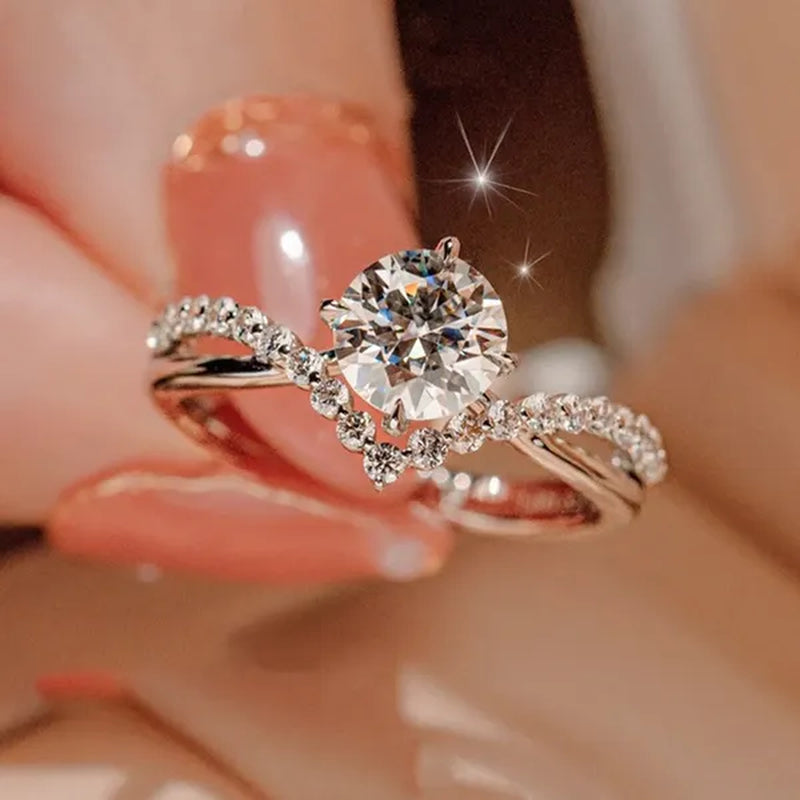 Luxury 925 Sterling Silver White Sapphire Ring round Cut Moissanite Diamond Jewelry for Women Rings Beautiful Bride Proposal Engagement Wedding Accessories Party Anniversary Gift