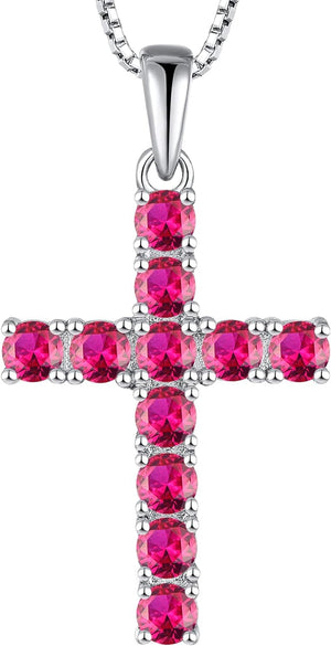 Women'S Cross Necklace 925 Sterling Silver Halo Crucifix Pendant Gemstones Criss Jewelry