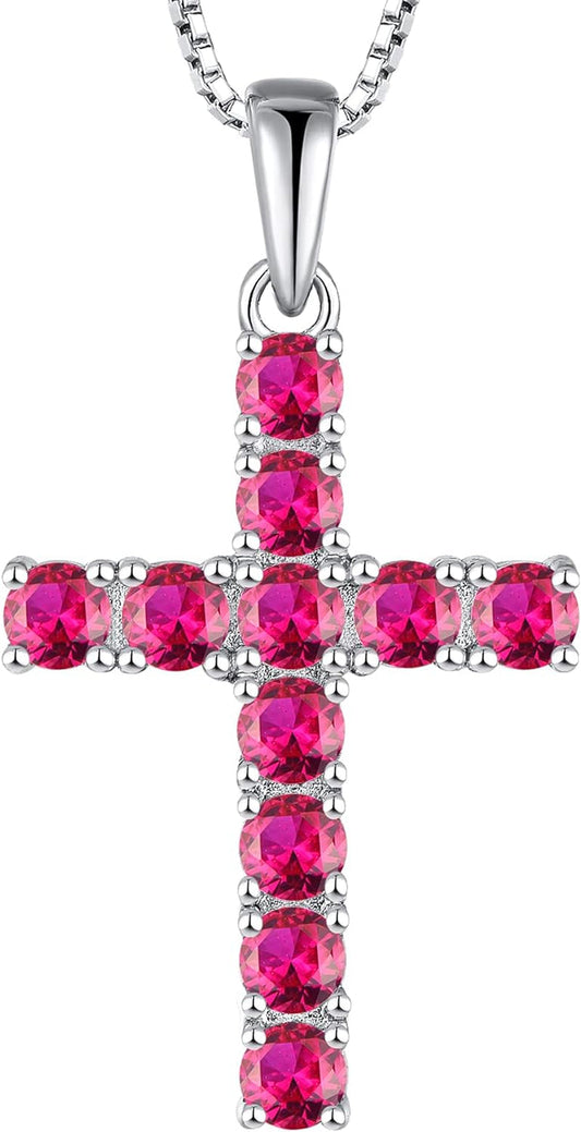 Women'S Cross Necklace 925 Sterling Silver Halo Crucifix Pendant Gemstones Criss Jewelry