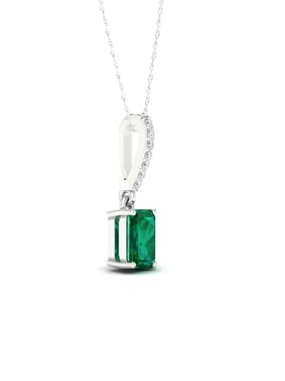 Gemstone 10K White Gold Emerald 1/20 CT TW Diamond Halo Necklace