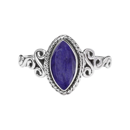 Blue Sapphire Stone Ring 925 Sterling Silver Statement Ring for Women and Girls Handmade Rings Natural Gemstone Ring Promise Ring for Christmas Size US 8 Gift for Her