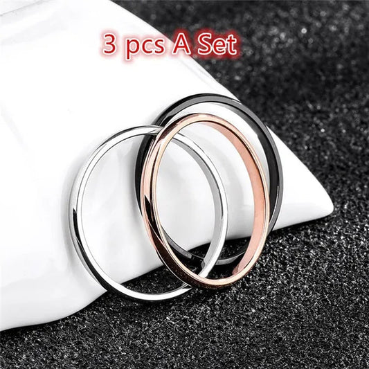 2MM Fashionable Simple Ring Unique Smooth Ring Jewelry for Man or Woman Gift（ Size： 3-10）(Color: Rose Gold, Silver, Black. Gold. Blue) （3Pcs a Set）