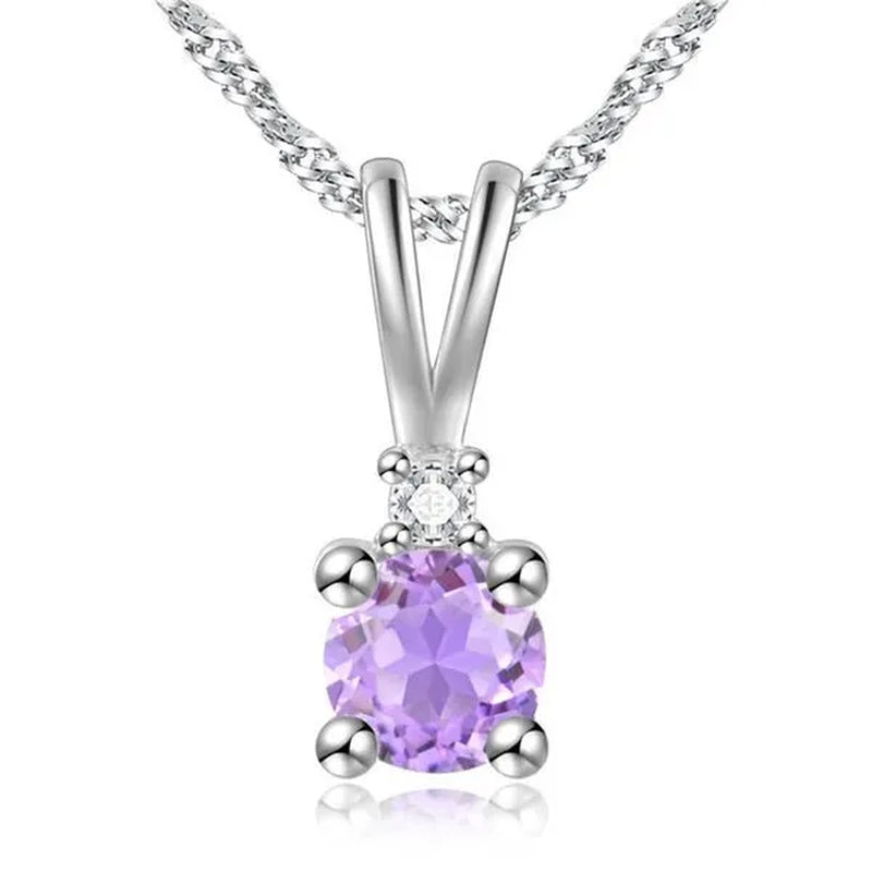 Majesty Diamonds MDS170322 0.5 CTW round Purple Amethyst Solitaire with Accents Pendant Necklace in .925 Sterling Silver with 18K