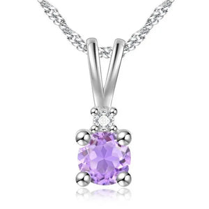 Majesty Diamonds MDS170322 0.5 CTW round Purple Amethyst Solitaire with Accents Pendant Necklace in .925 Sterling Silver with 18K