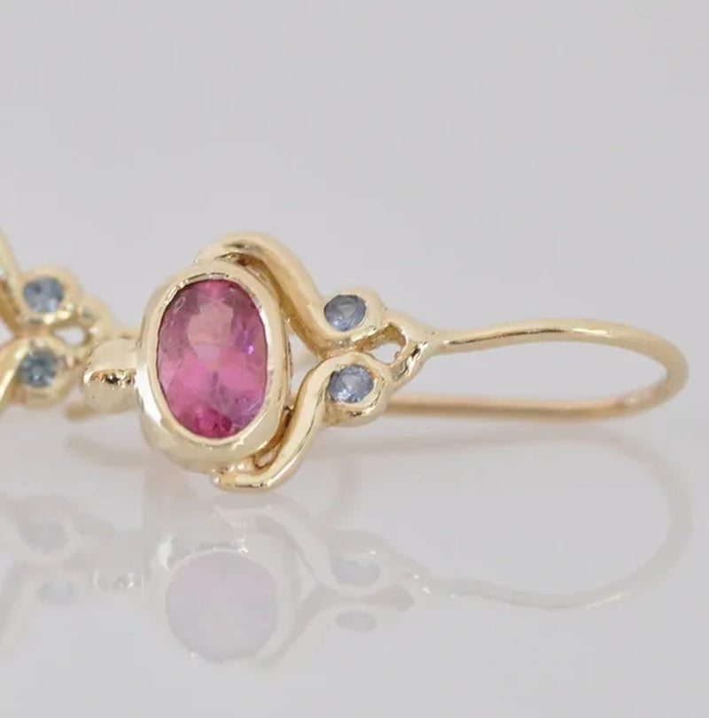 Unique   Blue Sapphire Oval Pink Tourmaline Gemstone Dangle Hook Earrings Women Jewelry Gifts