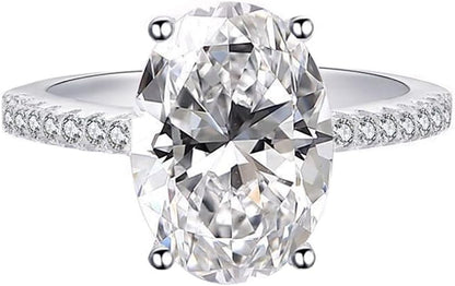 925 Silver Elliptical Perfect Cutting 3Ct CZ Engagement Rings for Women Cubic Zirconia Promise Halo Engagement Ring Solitaire Engagement Ring Size 6