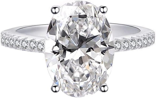 925 Silver Elliptical Perfect Cutting 3Ct CZ Engagement Rings for Women Cubic Zirconia Promise Halo Engagement Ring Solitaire Engagement Ring Size 6