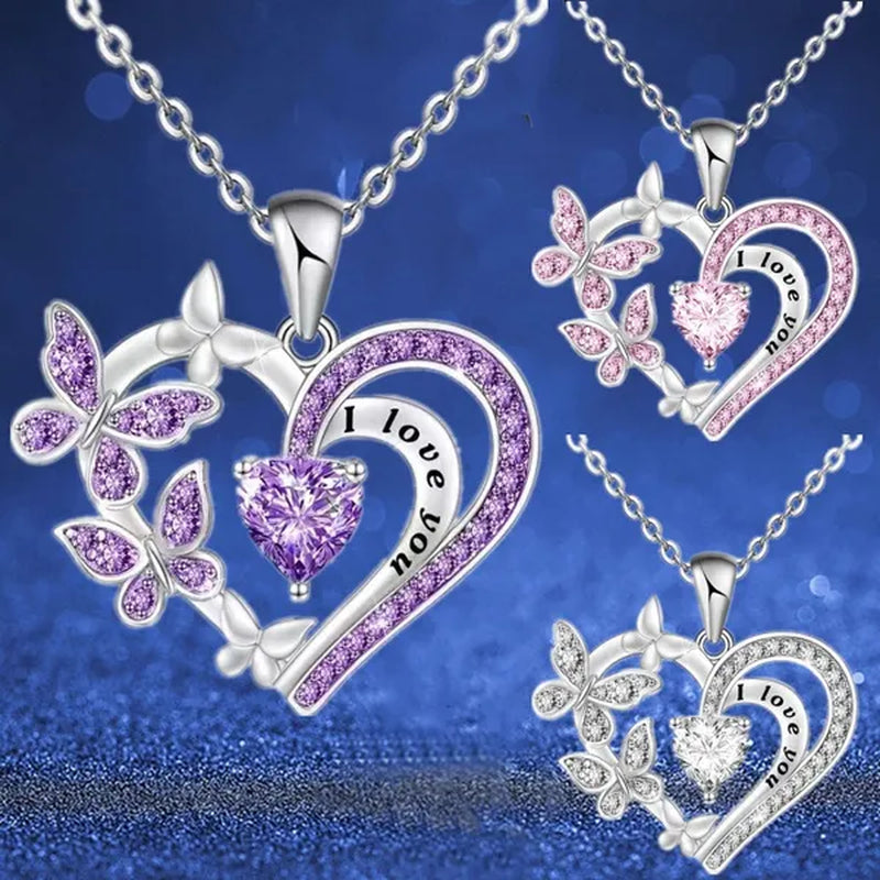 Exquisite Fashion Creative Women's Butterfly Necklace Crystal Butterfly Jewelry Love Pendant Butterfly Necklace Women's Wedding Jewelry Birthday Party Anniversary Gift Jewelry