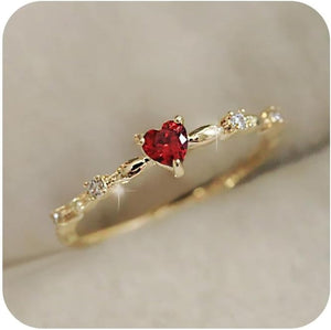 14K Gold Red Ruby Love Heart CZ Crystal Diamond Rings Fairy Style Elegant Red Zircon Peach Heart Ring Women Anniversary Engagement Wedding Gemstone Rings for Women Size 6-10(10)