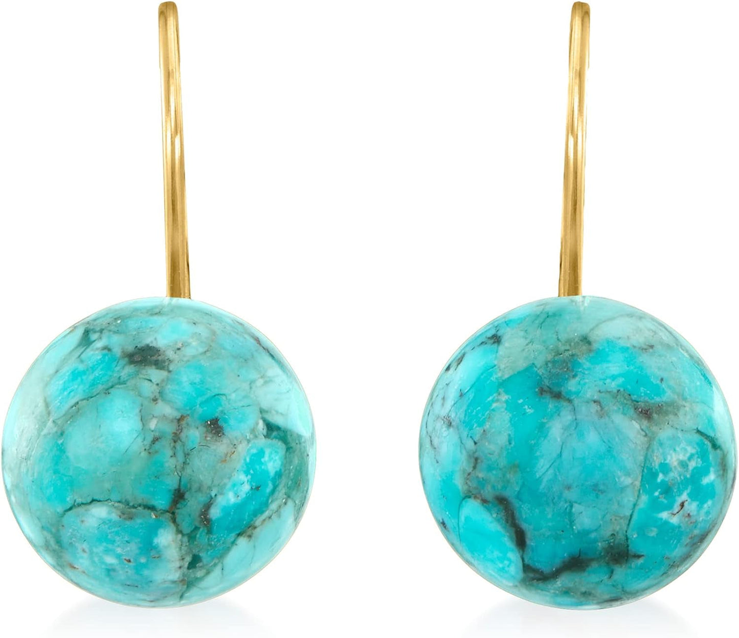 Button Turquoise Drop Earrings in 14Kt Yellow Gold