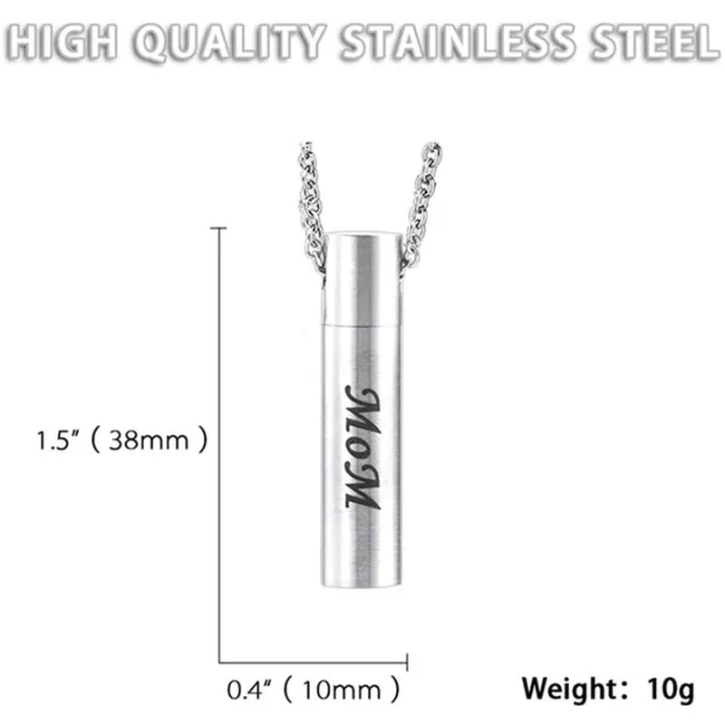 Mom Dad Stainless Steel Urn Necklaces for Women Men Cremation Pendant Necklace for Memorial Ashes Jewelry Silver