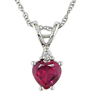 Women'S 5/8 Carat T.G.W. Heart-Shape Created Ruby and Round-Cut Diamond Accent 10Kt White Gold Heart Pendant with Chain