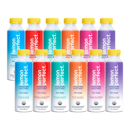 , Hydrating Organic Lemon Water, Zero Sugar, Flavored Water, Squeezed from Real Fruit, Plastic Neutral, No Artificial Ingredients, 6-Flavor Variety Pack (12Oz Bottles) 12Pk