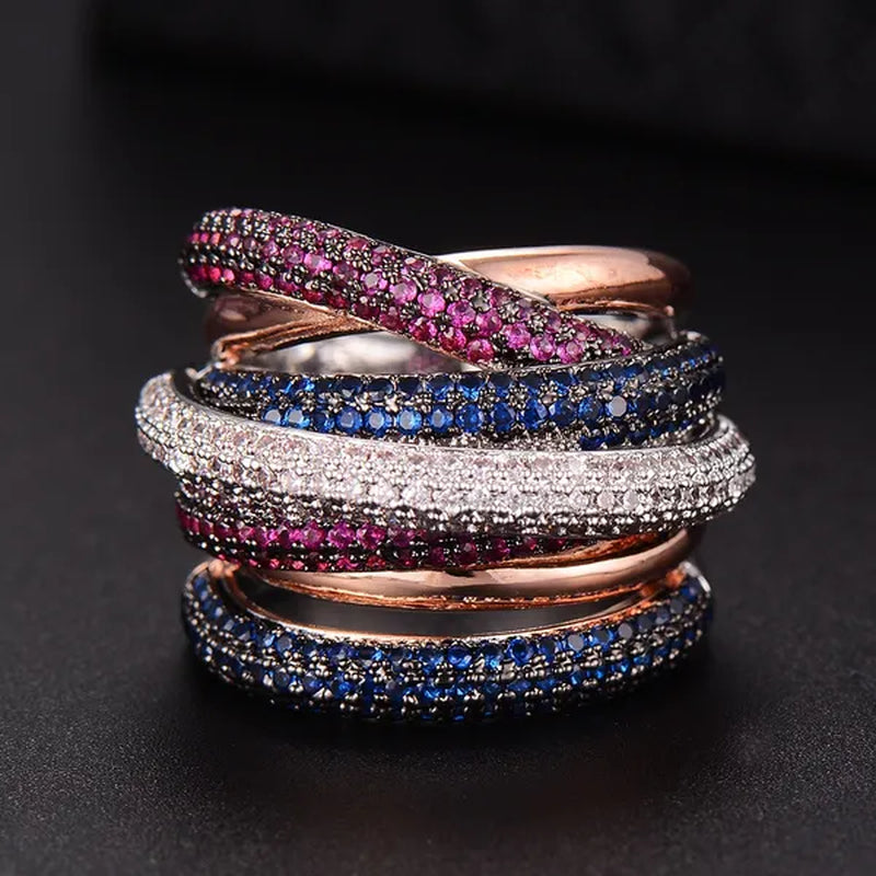 Gloriya Luxury Indian Yellow Gold Plated Women Statement Jewelry Micro Pave African Tiny AAA Cubic Zirconia Wedding Party Large Finger Ring for Ladies