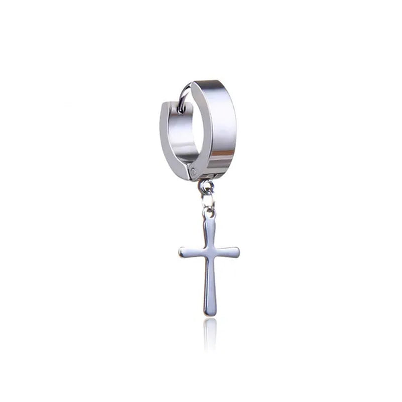 Stainless Steel Cross Ear Studs Black Sliver Earrings Ear Ring Jewelry Decoration Black Tassels Cross Unisex Hip Hop Rock Style for Women and Men 4 Styles