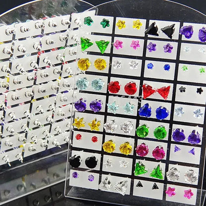 72Pcs (3M-7M)Mix Heart Stars round Square Cubic Zirconia Stainless Steel Fashion Stud Earrings for Womens Mens Wholesale Jewelry Lots A331