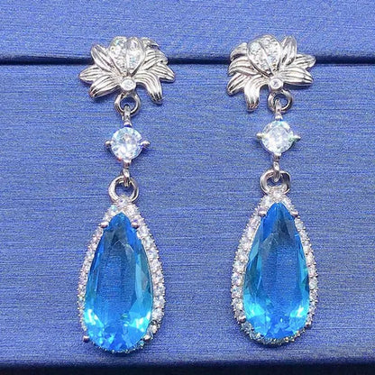 1 Pair Bridal Wedding Dangle Earrings for Women Silver Plated Lab Diamond Teardrop Cut Citrine Gemstone Drop Earrings Fine Jewelry