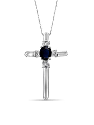 0.32 Carat Sapphire Gemstone and Accent White Diamond Cross Pendant