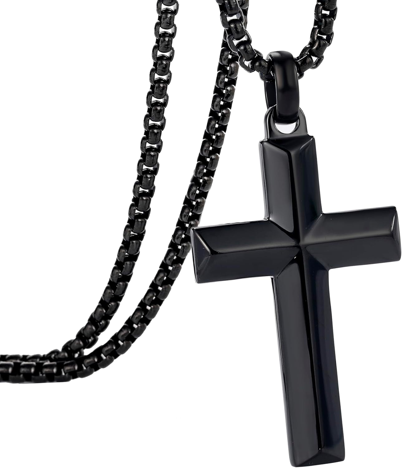 Cross Pendant for Men -18K Gold-Plated/Silver/Black Cross Necklace, Suitable for Men - Non Fading and 100% Waterproof Men'S Necklace, 24-26 Inch Box Adjustable Chain