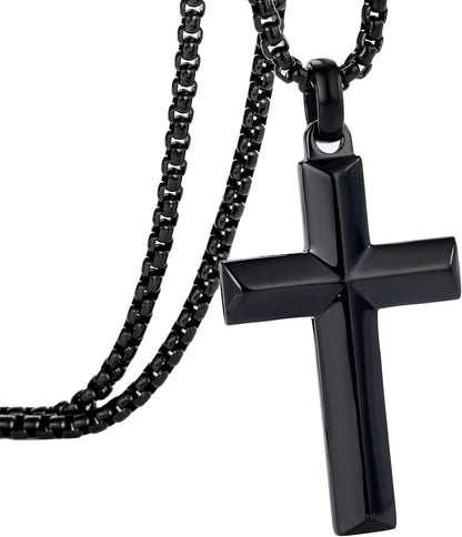 Cross Pendant for Men -18K Gold-Plated/Silver/Black Cross Necklace, Suitable for Men - Non Fading and 100% Waterproof Men'S Necklace, 24-26 Inch Box Adjustable Chain