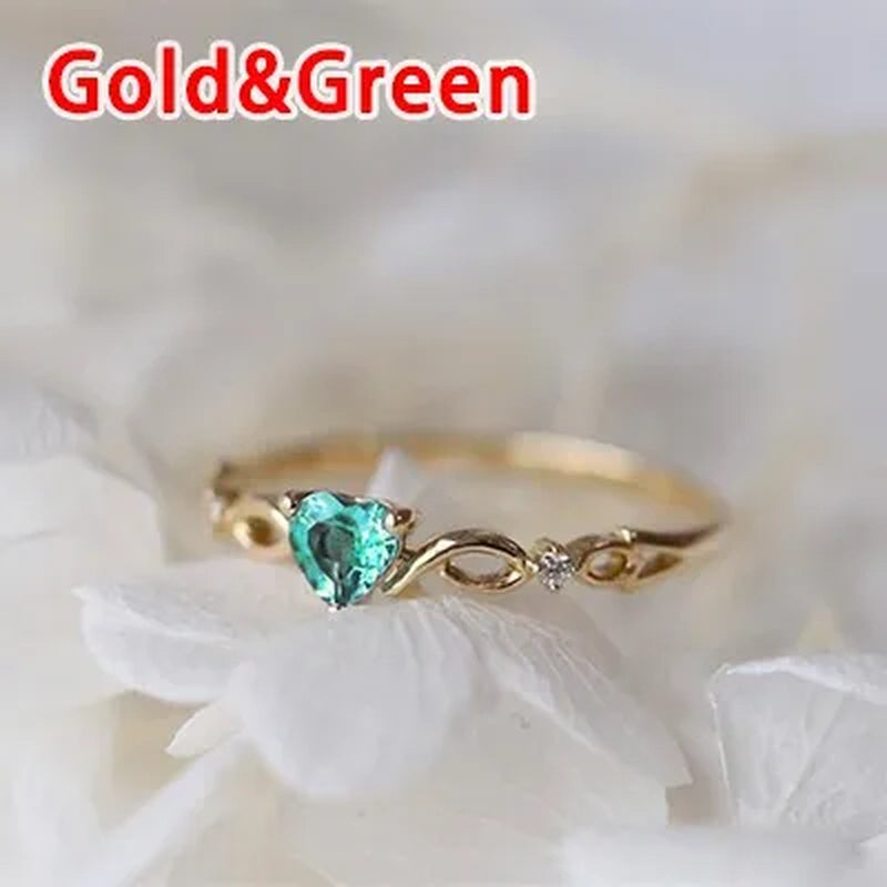 (6 Colors) Simple and Exquisite Women'S Gold -Plated Sky Blue Heart-Shaped Sapphire Diamond Fashion Ring Engagement Wedding Gift Birthday Party High Jewelry (Size 5-11)