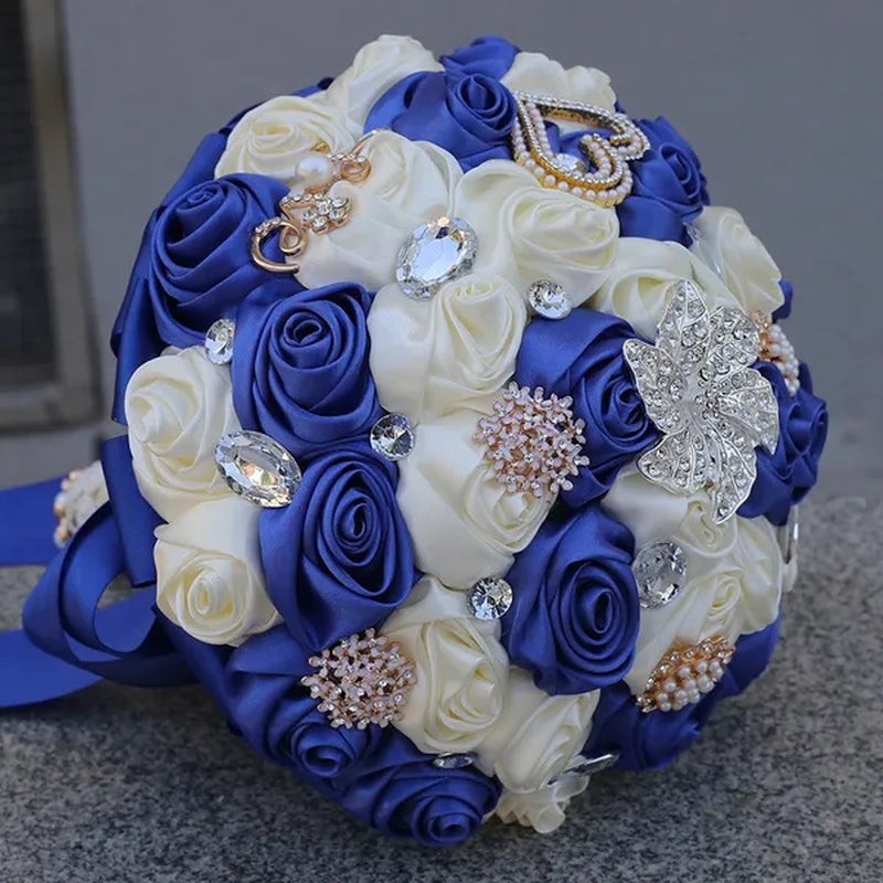21CM Silk Rose Wedding Flower Bouquet Pearl Rhinestone Brooch Bouquet Bride Bridesmaid Holding Flowers Wedding Party Shooting Props