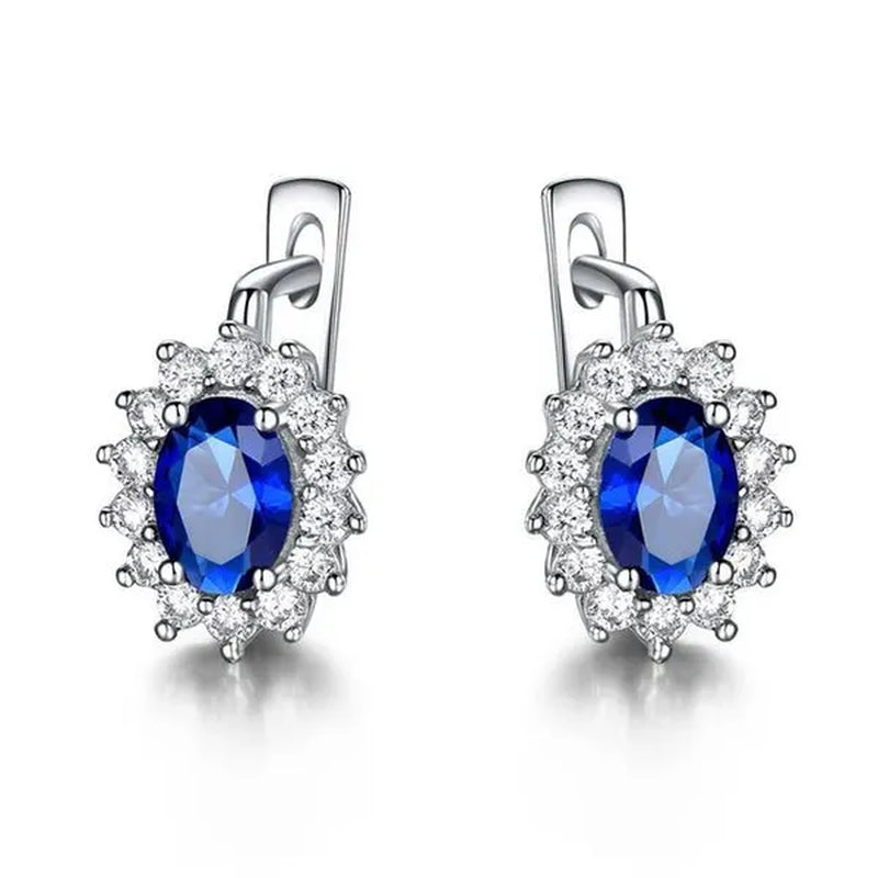 Majesty Diamonds MDS210244 Oval Blue Nano Sapphire Dangle & Drop Earrings in 0.925 White Sterling Silver