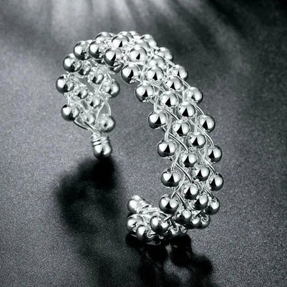 925 Sterling Silver Smooth Round Beads Hand-woven Four-row Wide Face Bangle Bracelet Fashion Charm Party Jewelry