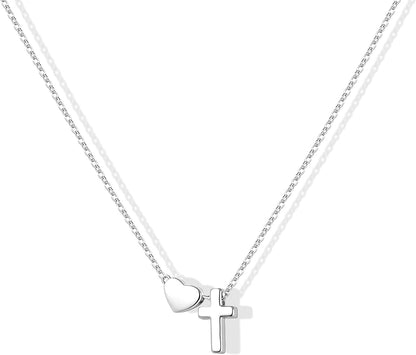 Cross Heart Necklace for Women, Dainty Pendant Necklaces 14K Gold Sterling Silver Plated Choker Chain, Cute Waterproof Non Tarnish Christian Religious Faith Jewelry Baptism Easter Gift