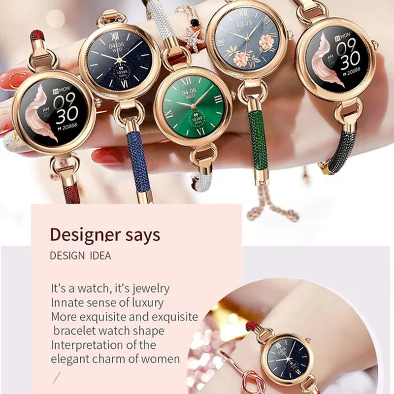 Women Lovely Diamond Bracelet Smart Watch Full Touch Screen Sports Fitness Tracker IP67 Waterproof Women's Smartwatch for Android IOS