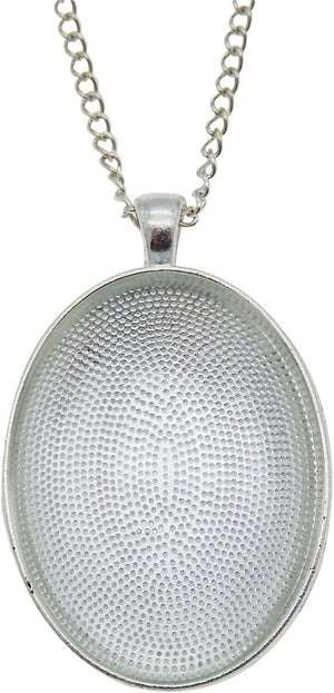 10 Sets Oval Bezel Pendant Kit with Glass Cabochon and Chain for Jewelry Making Necklace Silver 40X30Mm