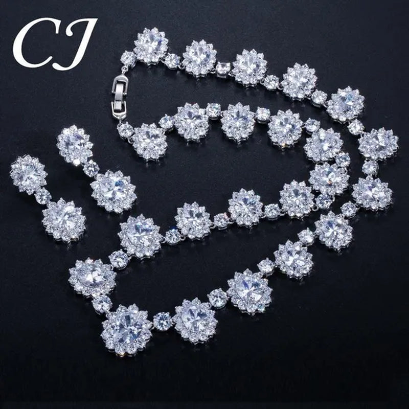 CANDICE European Style White Gold Plated Noble Green Lady Luxury Wedding Necklace Earrings Bridal Jewelry Set With AAA CZ Stone