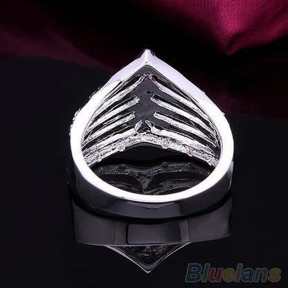 Women's Men's 925 Sterling Silver Multilayer Wedding Party Crystal Wide Ring Size 8