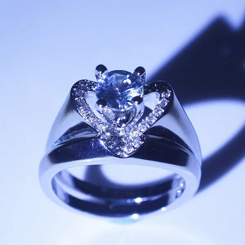 New Fashion Creative Exquisite Women'S Heart Shaped Simulation Zircon Ring Set Engagement Ring Set