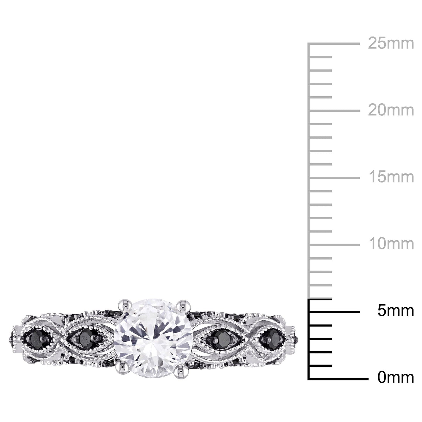 Women'S 1 CT Created Sapphire and 1/4 CT Black Diamond Engagement Ring in 10Kt White Gold