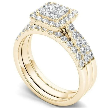 6 Delicate 2-3 Pieces/Set Women's Shiny White Zircon Ring Set Anniversary Christmas Gift Engagement Bride Wedding Jewelry Ring Size 6-10