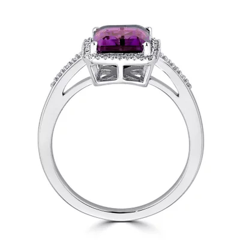 Amethyst and 0.14 CT. T.W. Diamond Ring in Sterling Silver