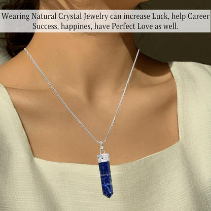 Lapis Lazuli Crystal Pencil Point Pendant Necklace with Adjustable Cord - Natural Healing Crystals and Stones for Men, Women