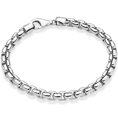 Solid 925 Sterling Silver Italian 5mm Square Rolo Link Round Box Chain Bracelet for Men Jewelry