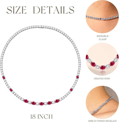 Sterling Silver Tennis Necklace 4Mm 18 Inch Birthstone Necklace with 6 * 8Mm Oval Gemstone Luxury Fine Birthday Jewelry Gifts for Women