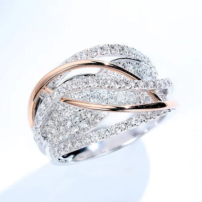 Exquisite Luxury Women'S Fashion Dazzling Ring Silver Plated Rose Gold Plated Two-Color Cross White Cubic Zirconia Ring Elegant Princess Romantic Bride Engagement Ring Noble Anniversary Ring Christmas Gift Jewelry