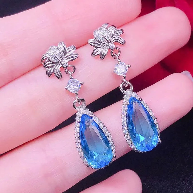 1 Pair Bridal Wedding Dangle Earrings for Women Silver Plated Lab Diamond Teardrop Cut Citrine Gemstone Drop Earrings Fine Jewelry