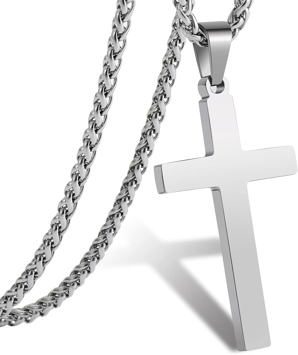 Cross Necklace for Men Boys Women 16-24 Inches Stainless Steel Cross Pendant Chain Religious Gift