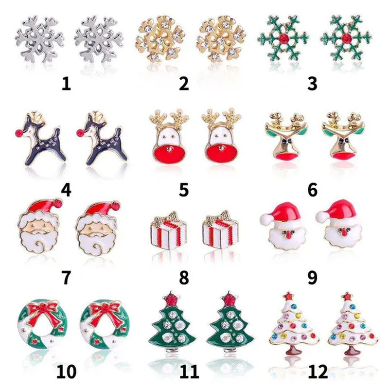 Christmas Jewelry with Diamond Snowflake Bell Christmas Earrings Christmas Tree Earrings Set Christmas Earrings Deer Stud Earrings