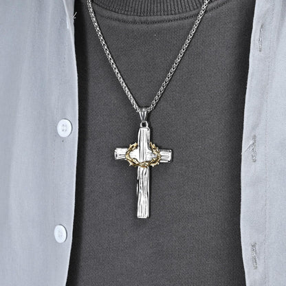 Cross Necklace for Men,Stainless Steel Black Silver Jesus Christ Crucifix Pendant Necklaces Meaningful Religious Jewelry，60Cm Rolo Chain