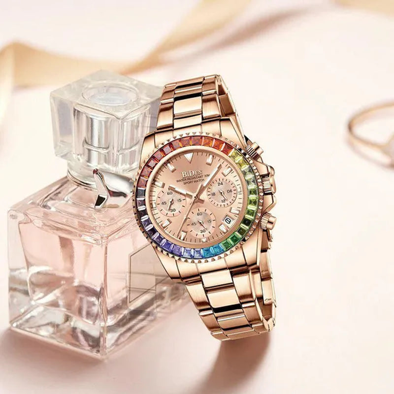 Women Rhinestone Watch Fashion Bling Casual Ladies Watch Female Quartz Rose Gold Watch Crystal Diamond Bracelet Watches For Women Montre Femme Relojes Damen Uhren Orologi Donna
