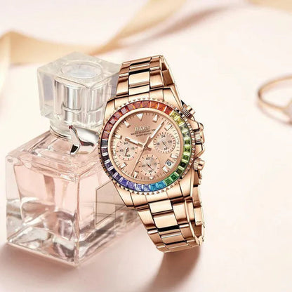 Women Rhinestone Watch Fashion Bling Casual Ladies Watch Female Quartz Rose Gold Watch Crystal Diamond Bracelet Watches For Women Montre Femme Relojes Damen Uhren Orologi Donna
