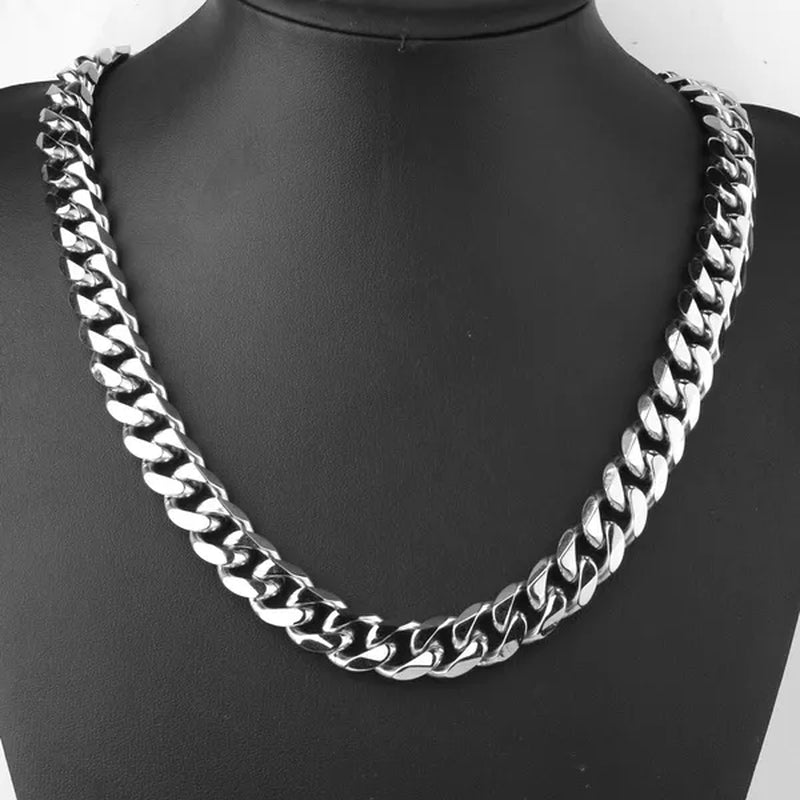 Charm Mens Stainless Steel Bracelet Necklace Silver/Gold Curb Cuban Link Chain 8"-40"