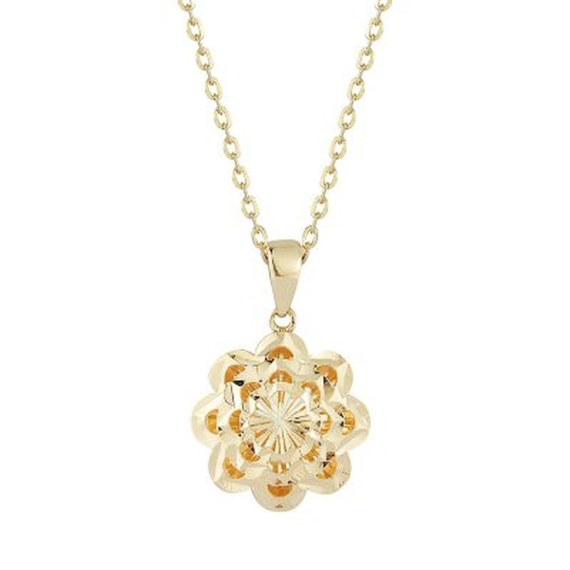 Diamond Cut Flower Pendant in 14K Yellow or White Gold, 16-18"