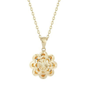 Diamond Cut Flower Pendant in 14K Yellow or White Gold, 16-18"